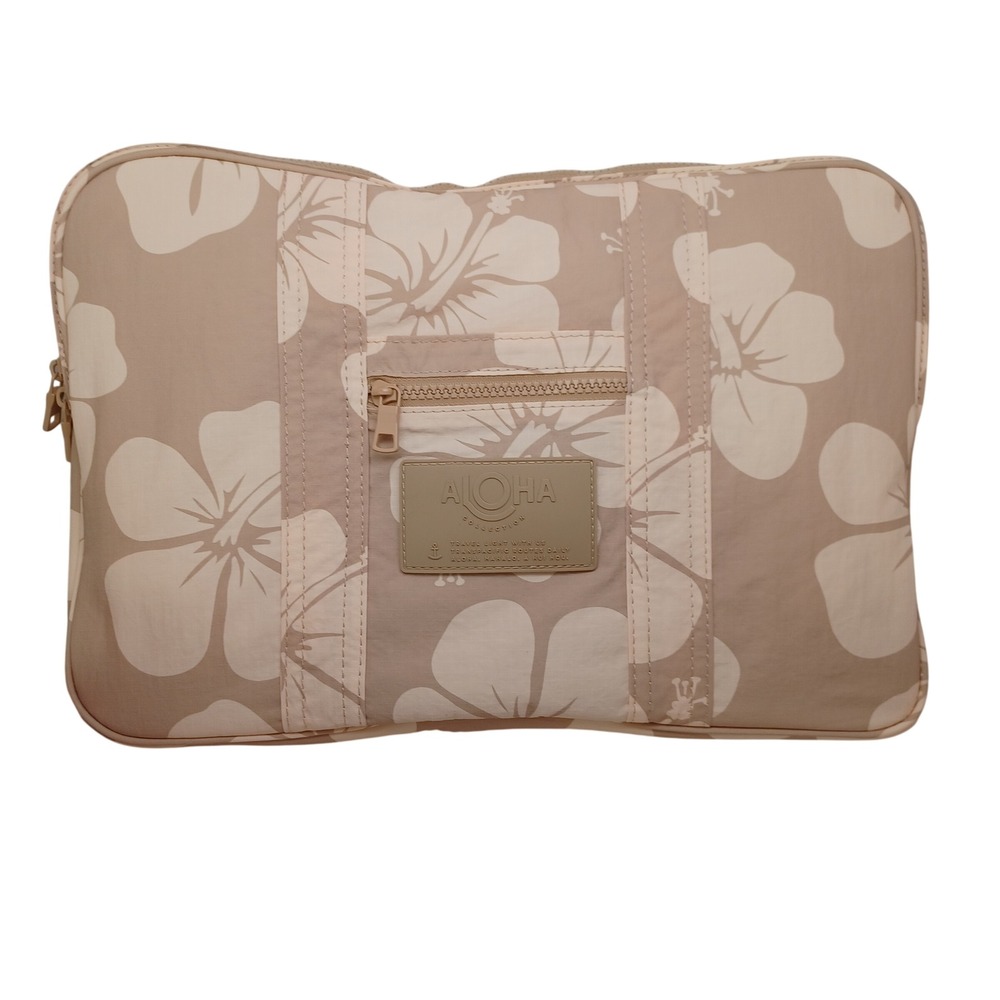 Aloha Collection Tan Hibiscus Floral Splash Proof Padded Laptop Sleeve Case